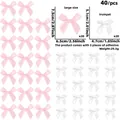 Detailed size guide for 40pcs DIY satin bows with large and small dimension measurements - Pink and White Bow Set