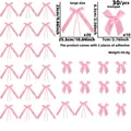 Pink satin bow decoration set in two sizes with dimensions and adhesive pads - Pink Satin Bow Set