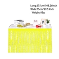 Macro view showing 275x75cm yellow fringe table skirt for party decorations with measurements - Fluorescent Yellow Fringe Table Skirt