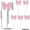 Pink glitter butterfly cupcake toppers 6-piece set with detailed size measurements - Glitter Pink Style E
