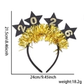 Serre-tête Nouvel An 2026 avec étoiles pailletées noires et pompons dorés, 24x21,5cm - Style 2026 Étoile Guirlande