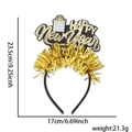 Serre-tête Happy New Year noir avec paillettes dorées, hauteur 23,5 cm pour la fête - Style Boîte Cadeau Lettre Guirlande