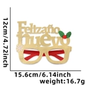 Goldenes Feliz Año Nuevo Brillengestell mit weißen Schneeflocken und Stechpalmen-Deko - Goldene spanische Buchstaben