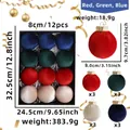 Velvet Christmas ball set in red green blue white with gold hangers 12 pieces - Red Green Blue Fabric Ball / Set of 12 / 8cm