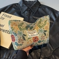 Retro Kosmetiktasche mit floralem Jacquard-Muster für Reisen in Rot und Blau - Gebrochenes Weiß