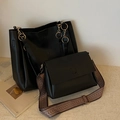 Ensemble sac cabas noir 2-en-1 avec sacoche et bandoulière large à motifs géométriques - Ensemble de 2 pièces / Noir