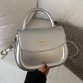Silver metallic saddle bag with golden hardware and fashion lettering handle - Silver
