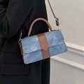 Sac à main en denim bleu et marron avec poignée et bandoulière réglable - Bleu
