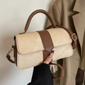Sac bandoulière contrasté beige et marron avec poignée et finitions dorées - Kaki