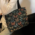 Bolso tote grande de jacquard con mariposas y correas anchas para un estilo elegante - Negro Grande