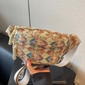 Ethnic style crossbody waist bag with geometric jacquard pattern in orange and green - Khaki