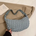Blue-grey bubble textured shoulder bag with pleated design and adjustable nylon strap - Blue