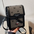 Mini sac à bandoulière rétro pour téléphone avec texture grise et motif nœud noir - Nœud