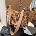 Böhmische gewebte Einkaufstasche mit buntem geometrischem Muster und breitem Schultergurt - Khaki