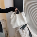 Minimalist cream white soft leather tote bag with elegant golden chain handles - Off White