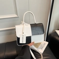 Bolso clásico de cuero PU en bloque de color blanco y negro con correa ajustable - Negro