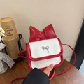 Mini sac bandoulière rouge et blanc avec grand nœud et texture motif crocodile - Blanc