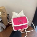 Mini sac bandoulière rose et blanc avec motif crocodile et grand nœud décoratif - Rose Rouge