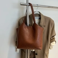 Grand sac cabas en cuir tressé marron pour femme idéal pour le transport quotidien - Marron (Sans Pendentif)