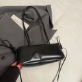 Chic black glossy underarm bag with side ribbon detail and minimalist shoulder strap - Black - Without Pendant