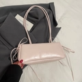 Pink rectangular minimalist underarm bag with side ribbon drawstring detail and long straps - Pink - No Pendant