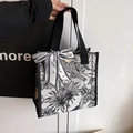 Borsa tote in tela Toile de Jouy bianca e nera in stile francese con stampe di animali - Piccolo / Nero Piccolo Con Foulard