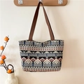 Bolso tote con estampado geométrico étnico y correas de lona marrón estilo bohemio - Estilo 3