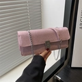 Sparkly pink square crossbody bag with silver chain strap and metallic buckle - Pink