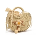 Secchiello in paglia fatto a mano con fiori e fiocco in pizzo per vacanze al mare - Beige (Con Sciarpa)