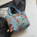 Blue tote bag with tulip jacquard pattern and woven handles for stylish daily use - Small / Light Blue