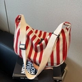 Sac bandoulière en toile à rayures rouges et blanches avec large sangle réglable - Rouge