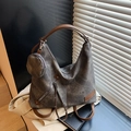 Borsa tote grigia effetto invecchiato con manici in pelle marrone e mini borsellino - Nero