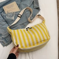 Sac cabas rayé jaune et blanc en toile avec bandoulière réglable et fermeture éclair - Jaune