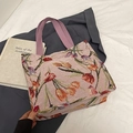 Borsa tote jacquard floreale retrò con spalline viola e motivo a tulipano - Rosa Grande