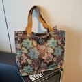 Borsa tote jacquard in stile etnico con motivi floreali e manici intrecciati marroni - Grande / Marrone