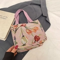Borsa tote in maglia rosa con motivo floreale di tulipani e manici in tela - Rosa Piccolo