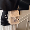 Elegant beige crossbody phone bag with tropical leaf patterns and pearl accessories - Pink With Heart Pearl Pendant