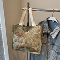 Vintage-Tragetasche mit Blumenmuster, Jacquard-Gewebe und cremefarbenen Trägern - Grün Groß