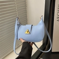 Light blue crescent shoulder bag in smooth PU leather with golden triangle buckle - Blue