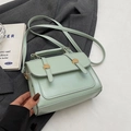 Pale mint green vintage crossbody square bag with gold buckle and smooth PU leather - No Pendant / Green