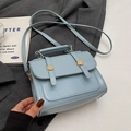Minimalist light blue square crossbody bag with gold button details and top handle - No Pendant / Blue