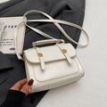 Elegant white leather crossbody bag with metallic circular buckle and minimalist square shape - No Pendant / White