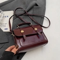 Deep burgundy glossy leather small crossbody bag with gold magnetic buckles and handle - No Pendant / Burgundy