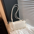 Creamy white shoulder bag with lace bow accents and a sleek rectangular design - With Pendant / White