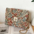 Ethnic floral tapestry envelope bag with golden chain strap and vintage metal lock - Pink