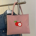 Rosafarbene Tragetasche mit Apfel-Stickerei aus strukturiertem Stoff für Damen - Rosa
