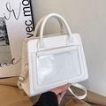 Borsa a tracolla bianca in pelle PU con finestra trasparente in PVC per visualizzazione - Bianco