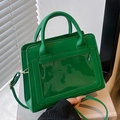 Borsa a mano vintage verde brillante con finestra in PVC e tracolla regolabile - Verde