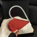 Rode glanzende hartvormige handtas met strass-afwerking en kristallen handvat voor feesten - Rood