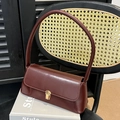 Vintage retro baguette shoulder bag in dark reddish brown with golden buckle clasp - Red Brown